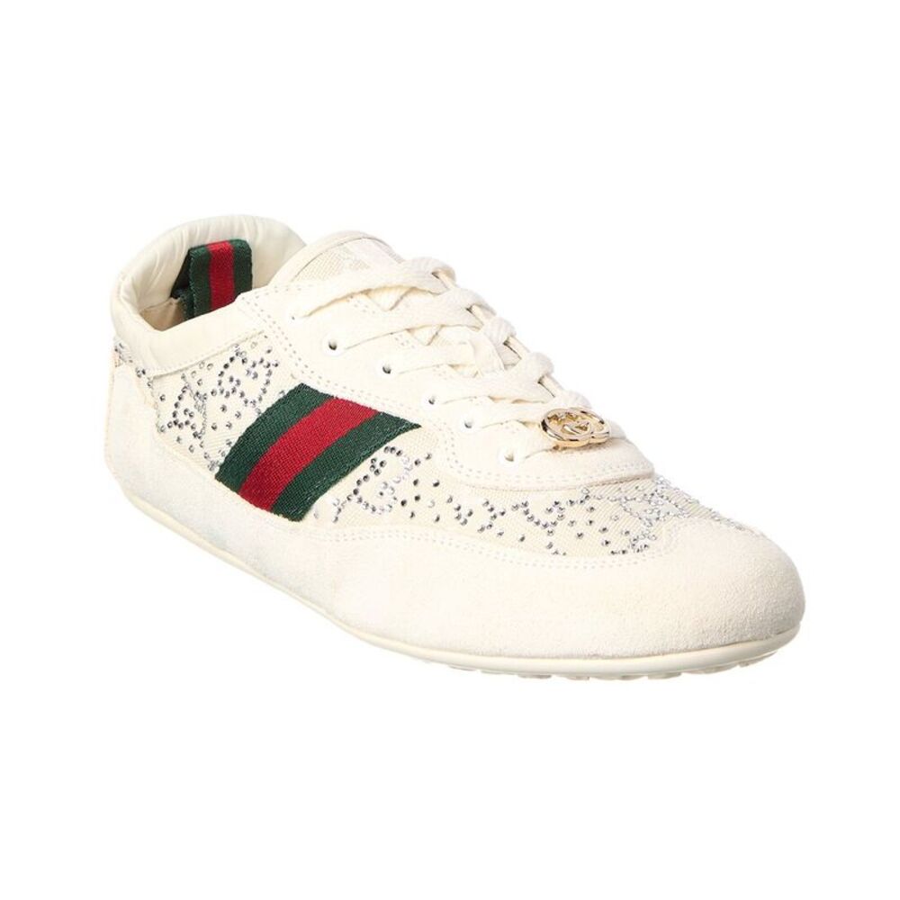 Gucci Gg Shift Crystal Suede & Canvas Sneaker